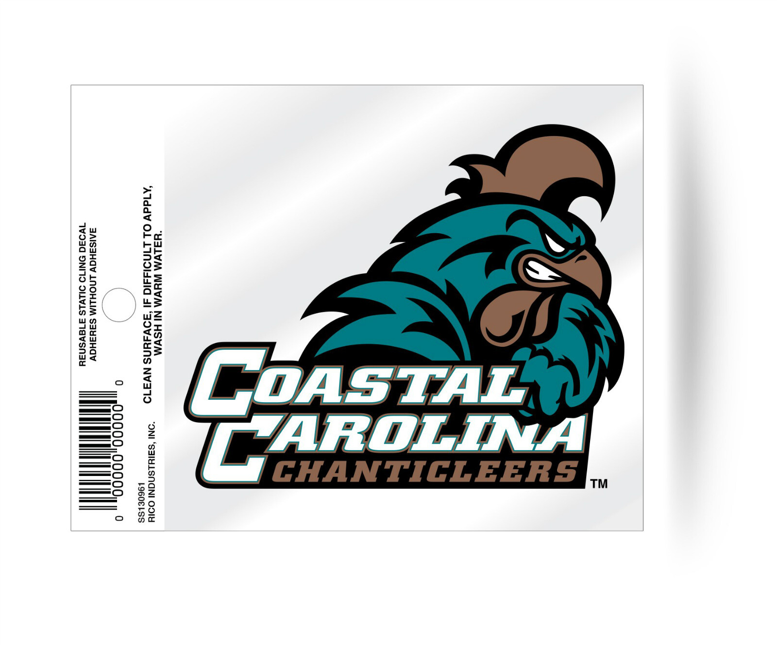 Coastal Carolina Chanticleers Logo Static Cling Sticker NEW!! Window or Car Teal