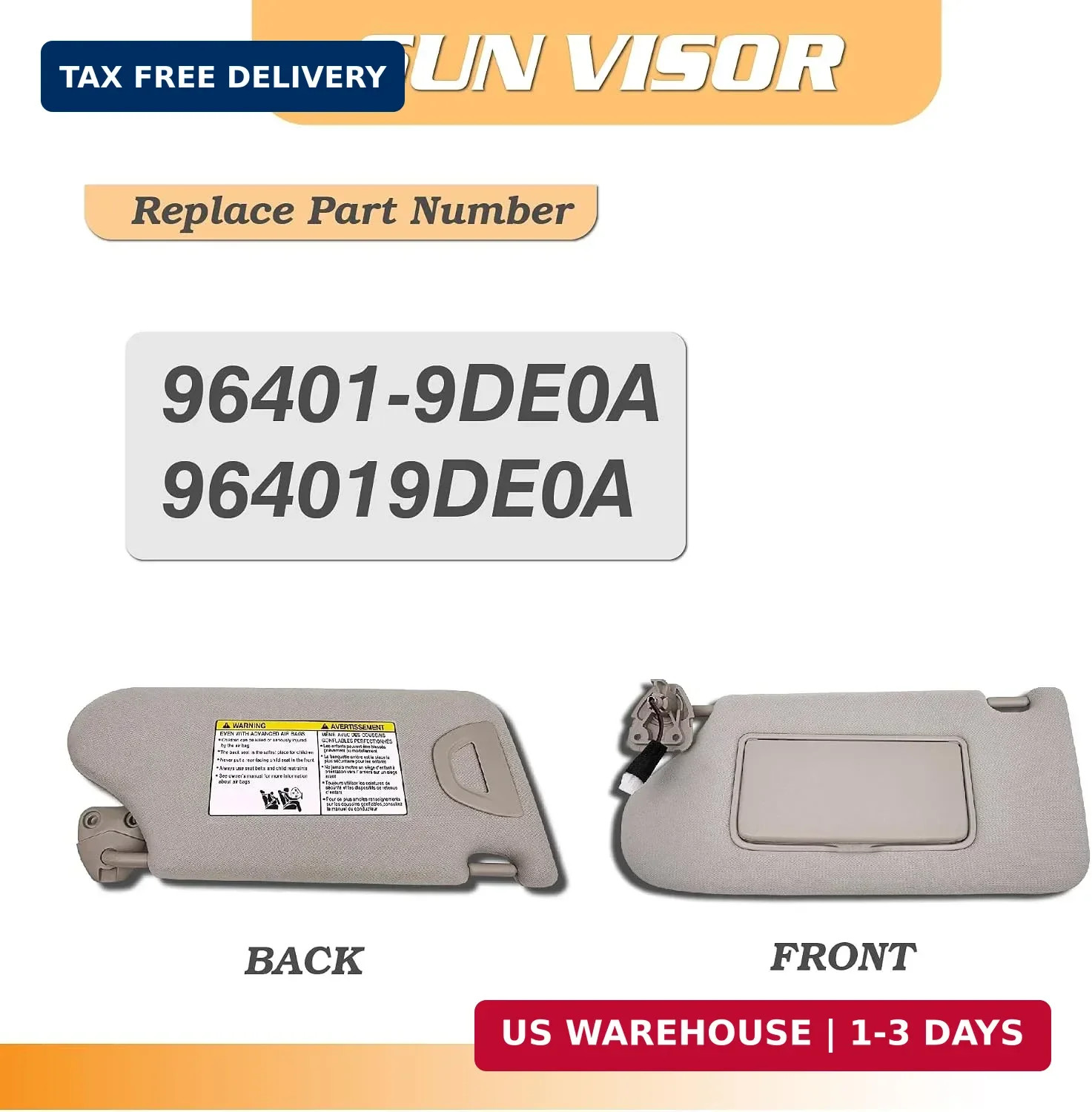 Driver Side Sun Visor for Nissan Maxima 2016-2022, Front Left, Replacement 96401