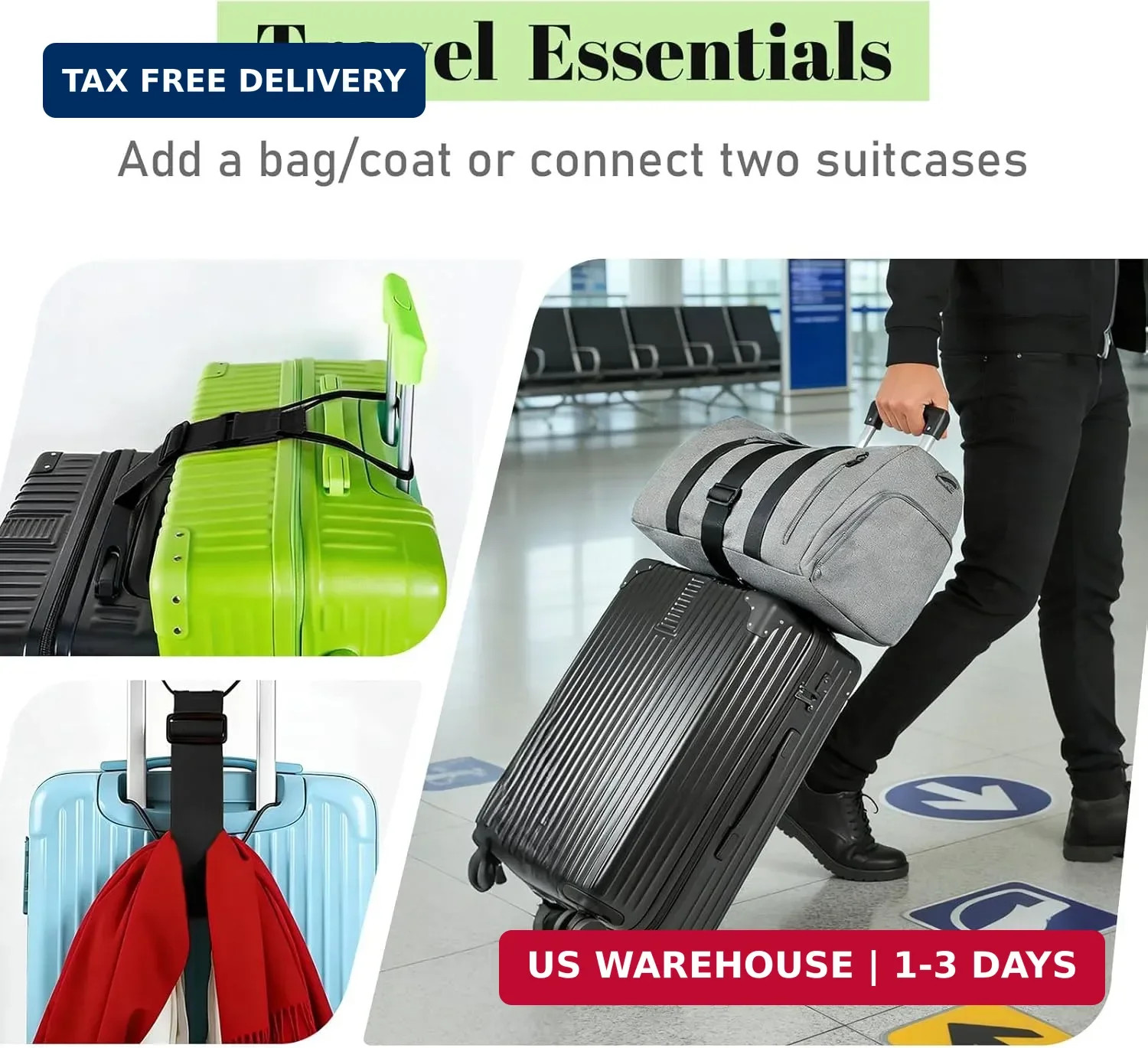 Multi Use Strong Adjustable Luggage Connector Straps for Suitcases,2 Pack Flexib