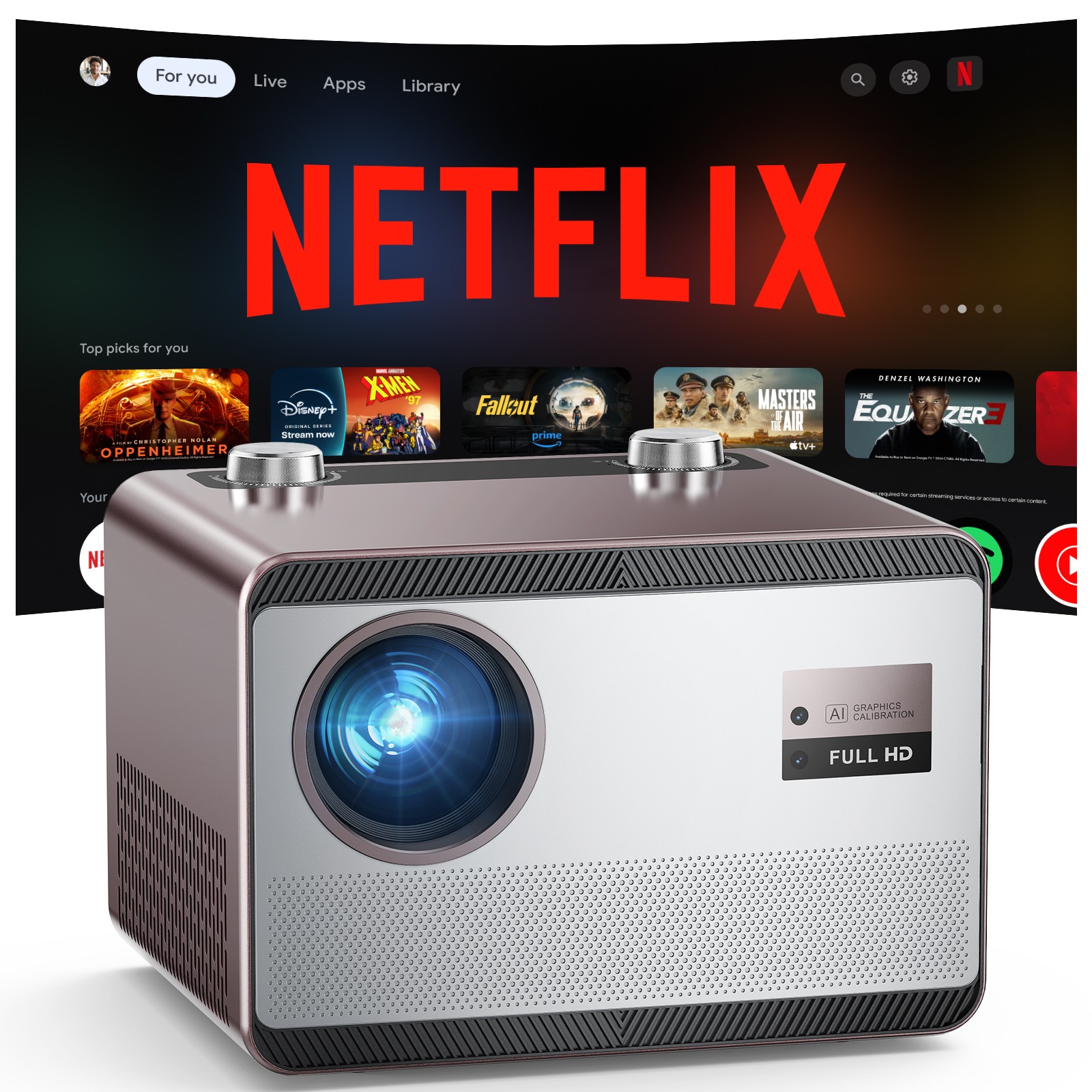 1500 ANSI Fully Sealed 1080P Projector 4K Support Auto Focus/Keystone WiFi BT