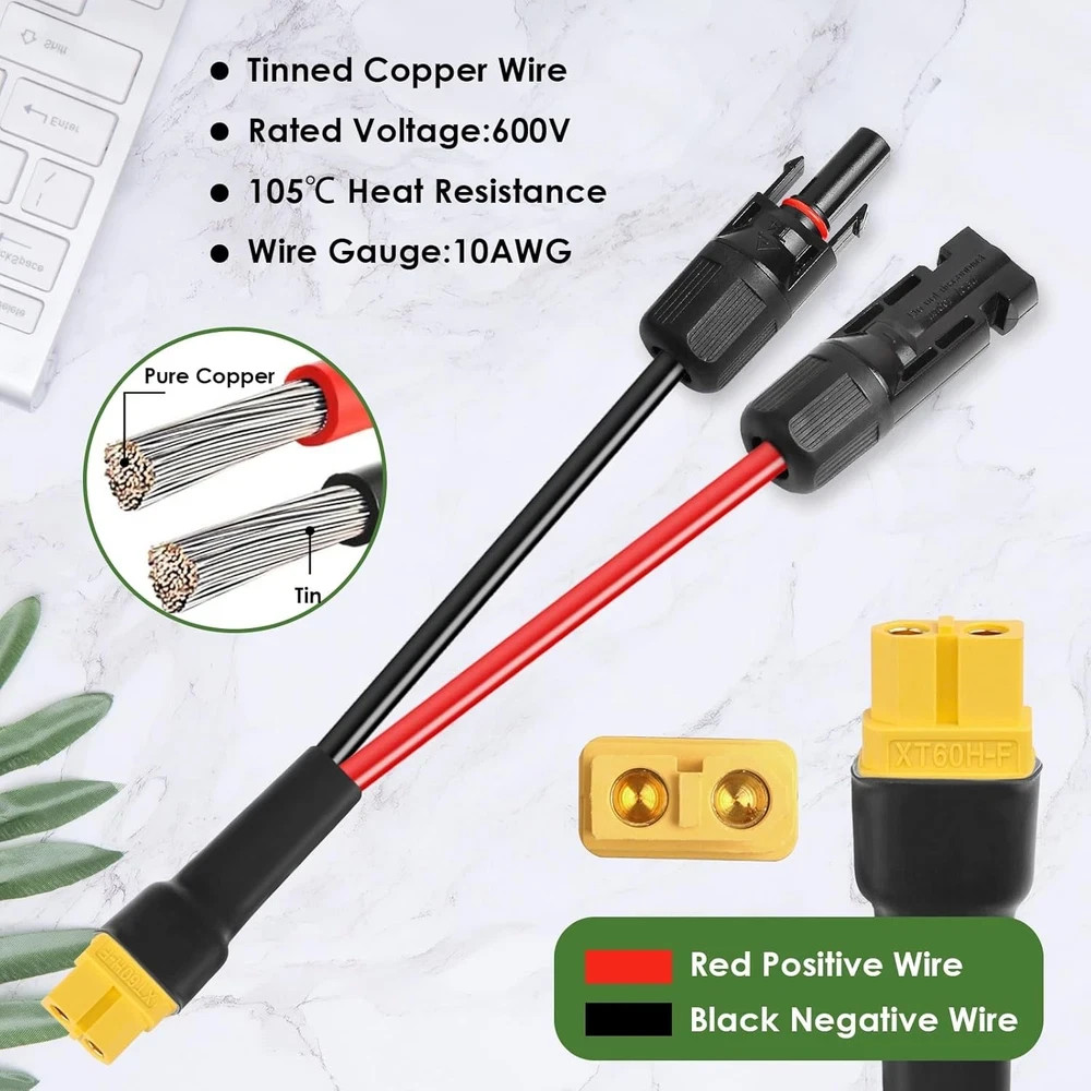 30FT 10AWG Solar to XT60 Extension Cable for Power Stations & Generators