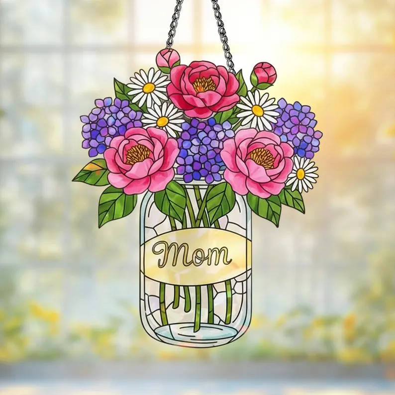 Custom Mom Flower Acrylic Suncatcher Personalized Gift
