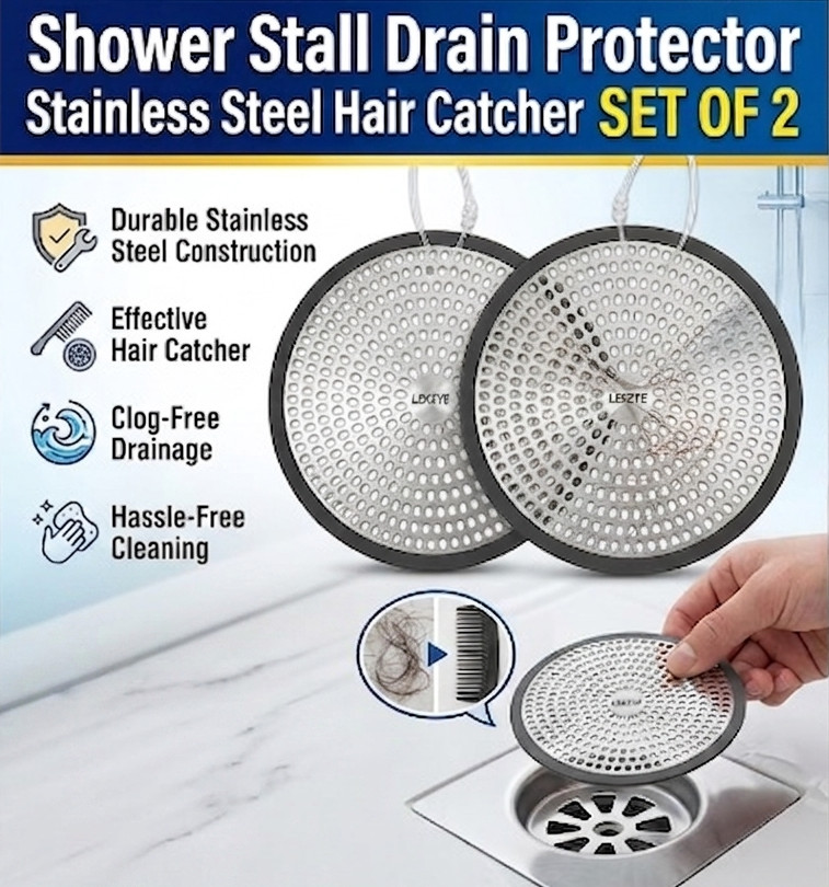 LEKEYE Shower Drain Hair Catcher Strainer Stainless Steel Flat Cover Trap 2-Pack