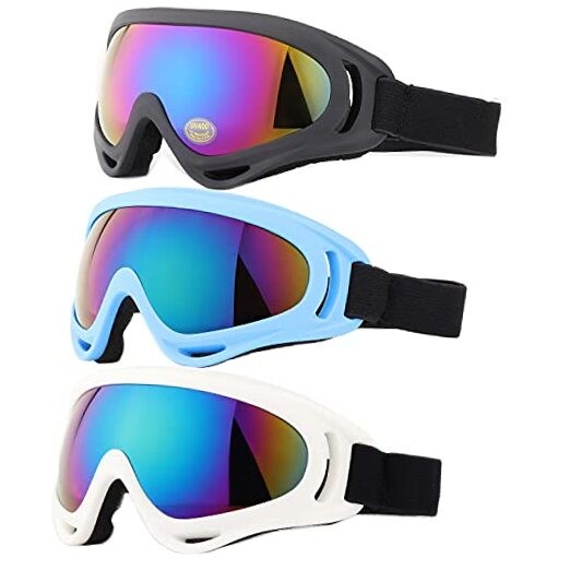 Ski Goggles,  Pack of 3 Snowboard Goggles for Black-blue-white