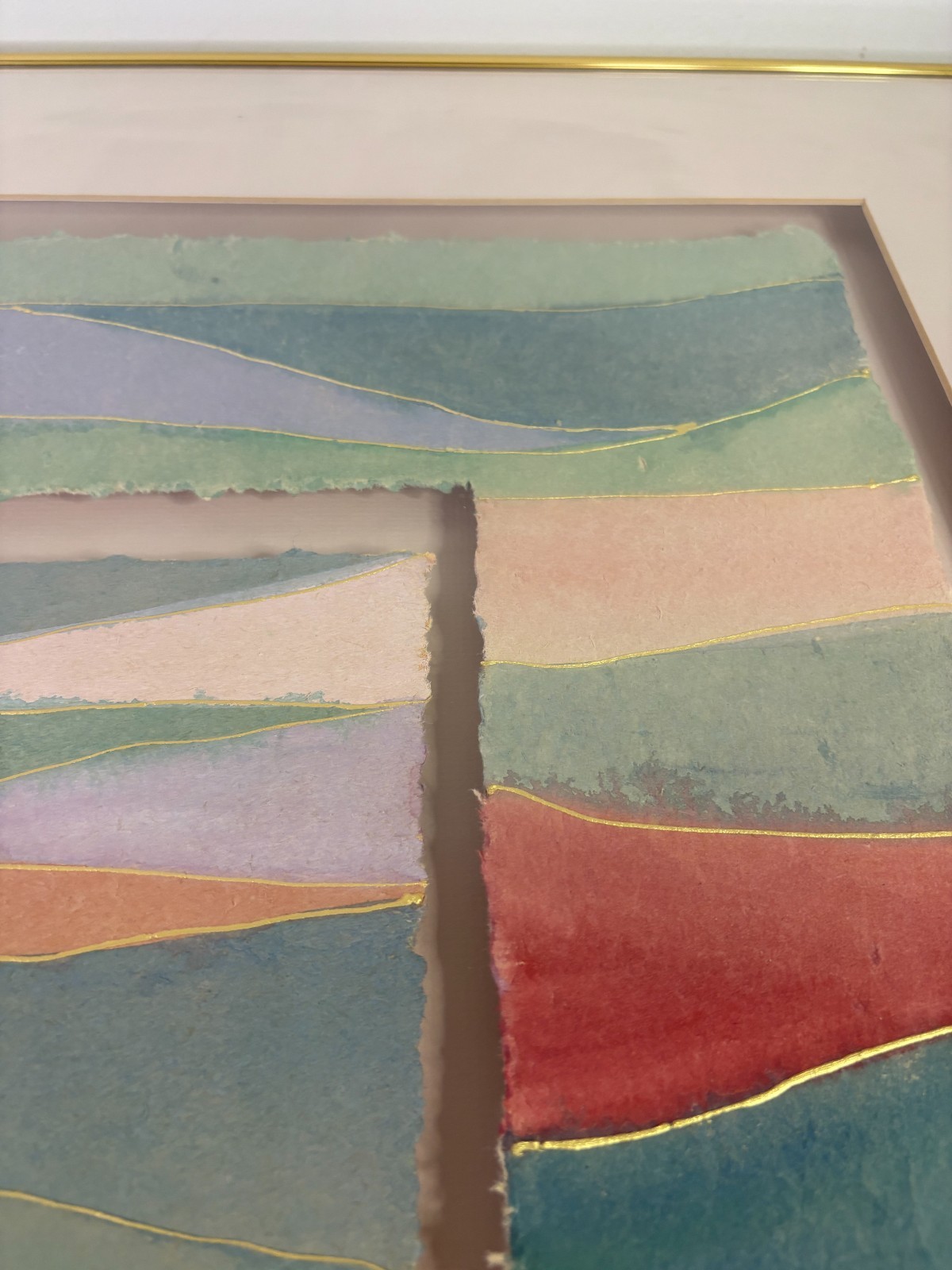 Lori “Vista” Torn Handmade Paper Collage Framed Abstract Landscape
