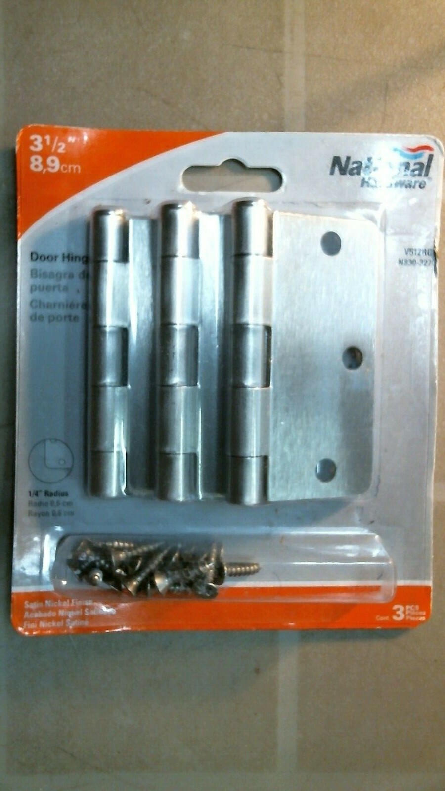 National Hardware N830-327 3-1/2" Door Hinge, Satin Nickel, 3pk.,  FREE SHIP