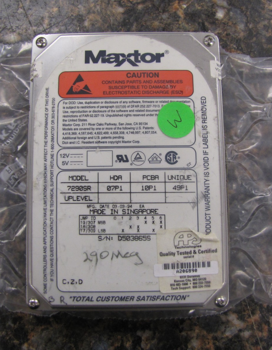 Maxtor 7290SR SCSI 290MB 1994 Internal Hard Drive -WIPED TESTED & WORKS! NI13