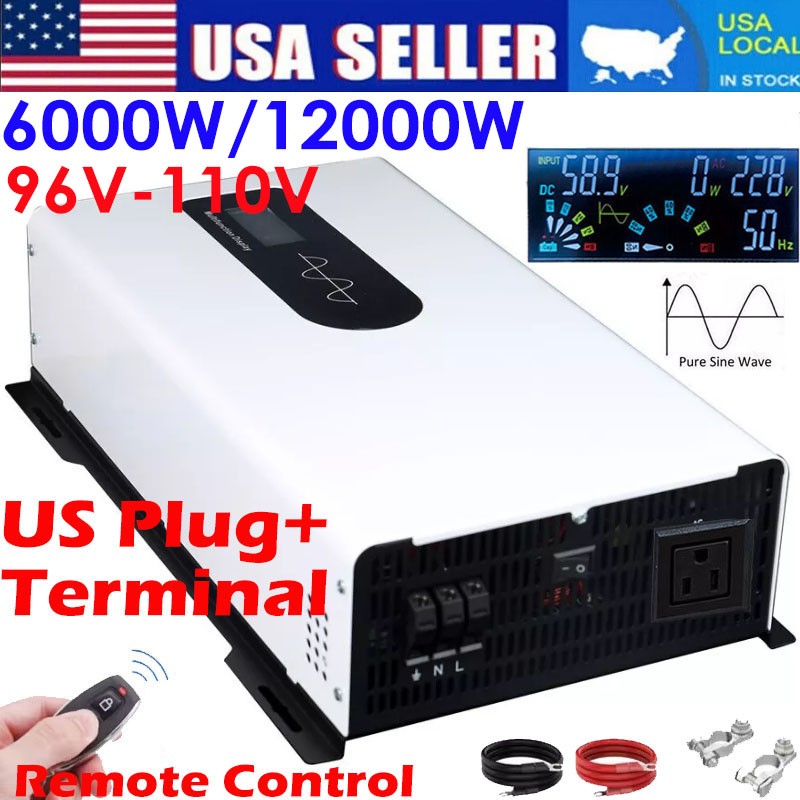 6000W 12000W Peak 96V to 110V 120V 60Hz Pure Sine Wave Power Inverter W/ Remote