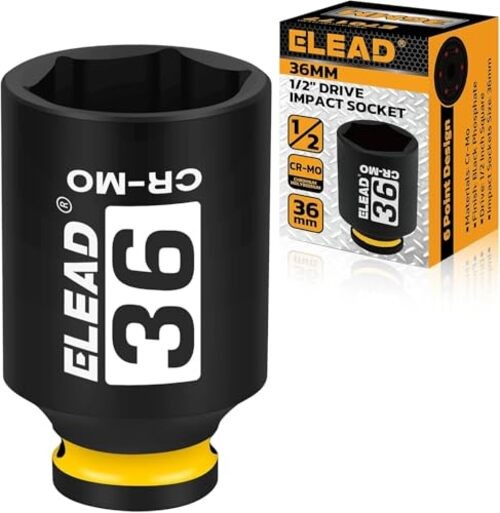 36mm Socket 1/2" Drive Deep Impact Socket, Metric 6 Point 1/2-inch 36mm Yellow