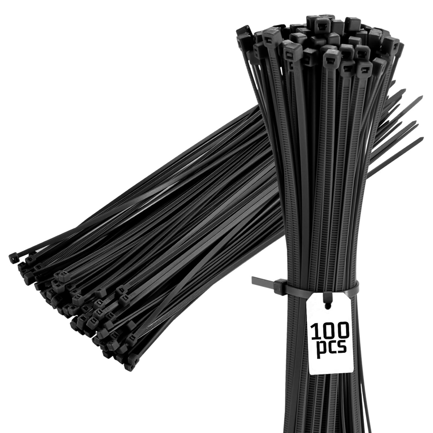 15" Black Zip Cable Ties (100 Pack), 120Lbs Tensile Strength - Heavy Duty, Self-