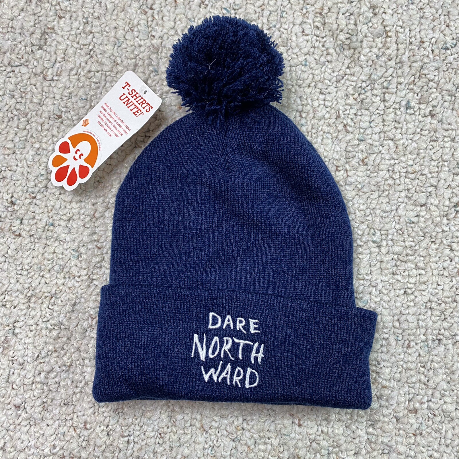 Custom Ink Bobble Hat Navy Tight Knit Dare North Ward Colby Embroidered NEW