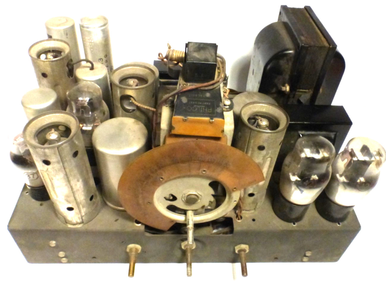vIntage PHILCO 14 CATHEDRAL: Untested CHASSIS w/ALL 9 TUBES & SHADOW METER