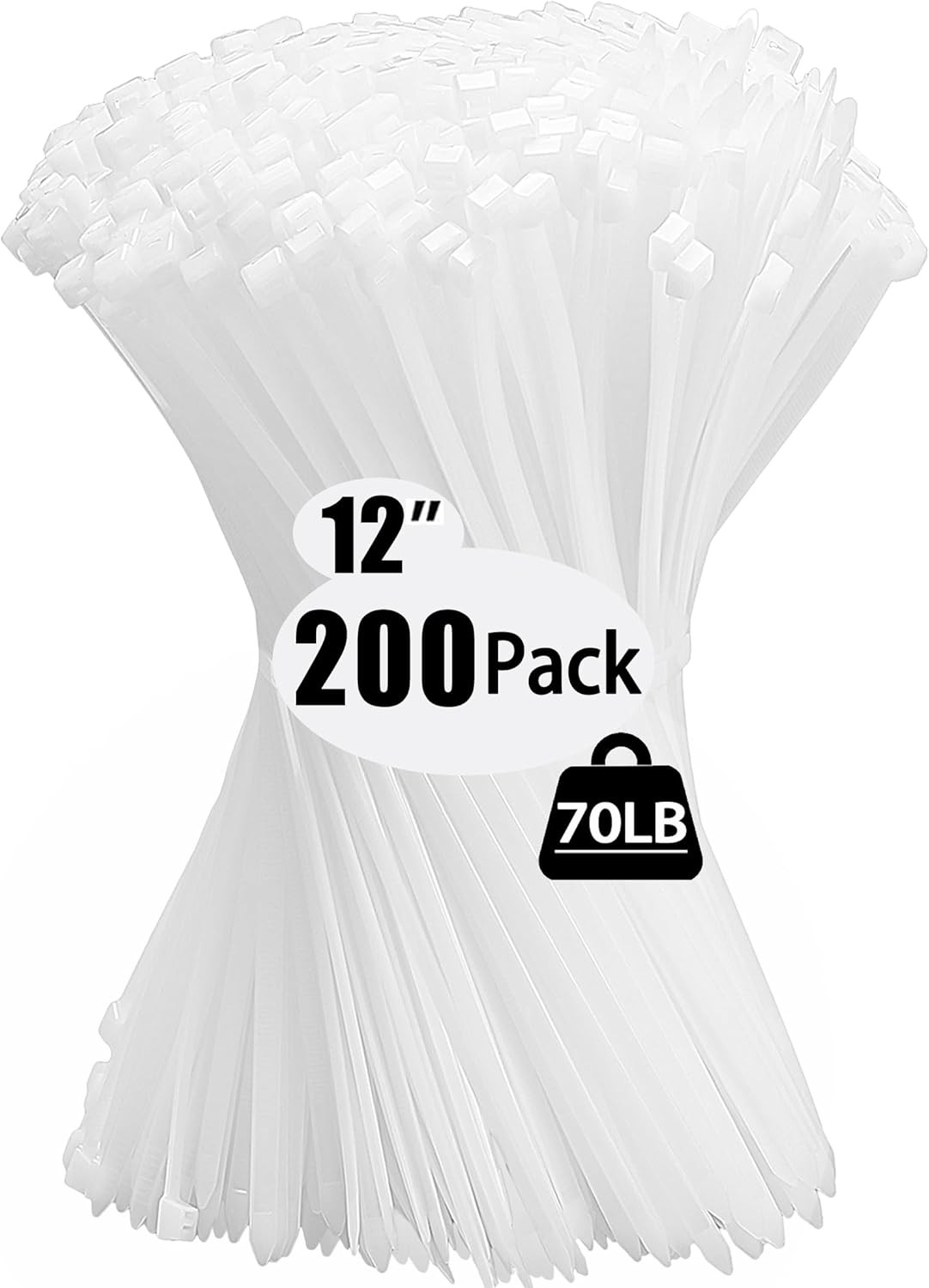 200 Pack Zip Wire Ties 12 Inch Cable Zip Ties Clear Tie Wraps with 70 Pounds Ten