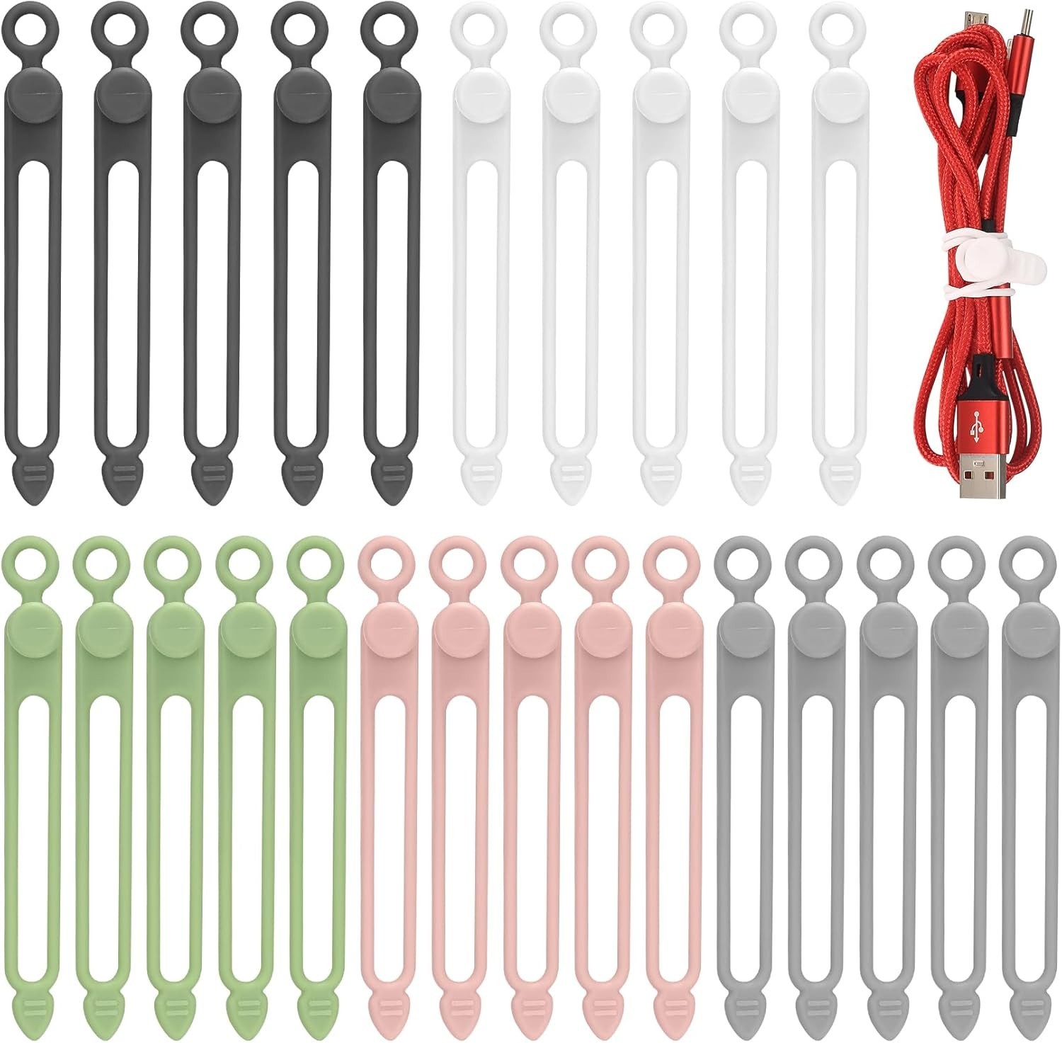 Reusable Silicone Cable Organizer Clips - 25 Pcs for Efficient Space Saving