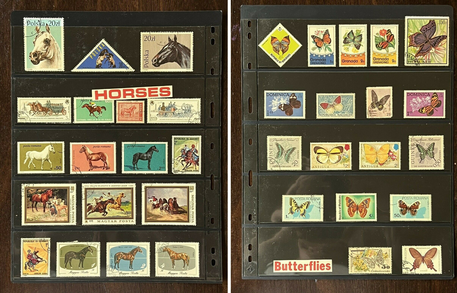 WW STAMP LOT OF HORSE AND BUTTERFLY STAMPS BURUNDI POLAND GUINEA ANTIGUA RUSSIA