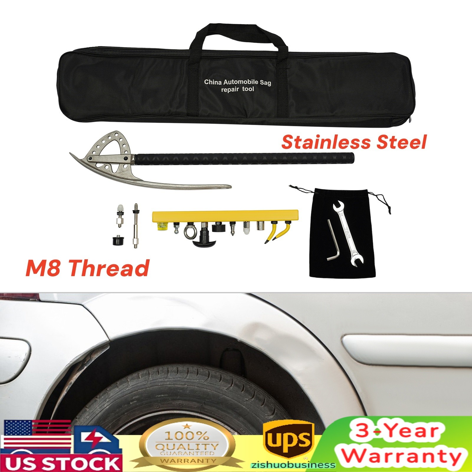 Car Fender Damage Repair Tools Auto Dent Removal Kit Angle Adjustable With Bag