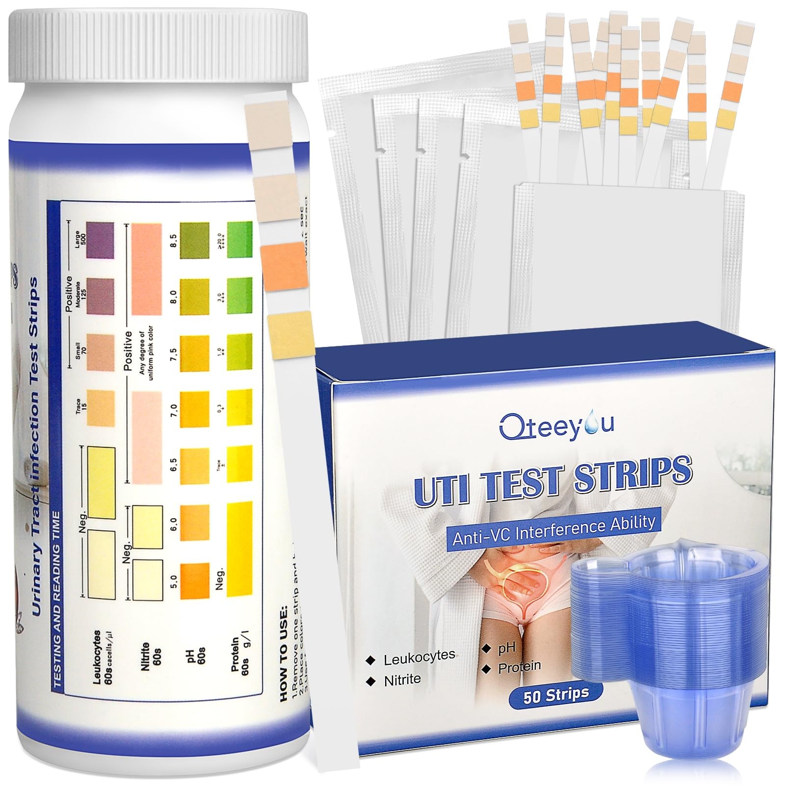 4-in-1 UTI Test Strips, Full Panel Urinary Tract Infection Test Kit at Home f...