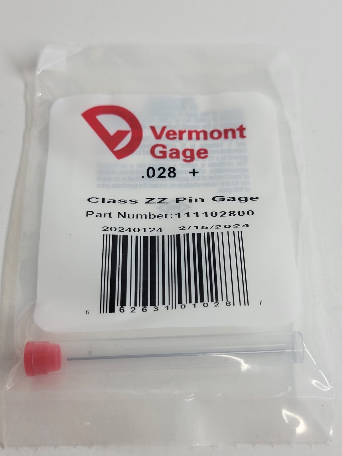 Vermont Gage - 1111021800 - .028" Plus - Class ZZ Pin Gage