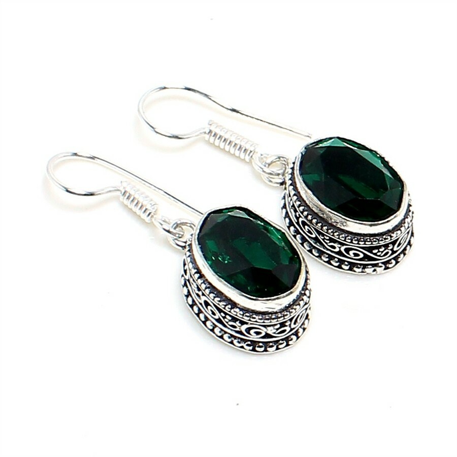 Chrome Diopside Gemstone Handmade 925 Sterling Silver Jewelry Earring Sz 1.2''
