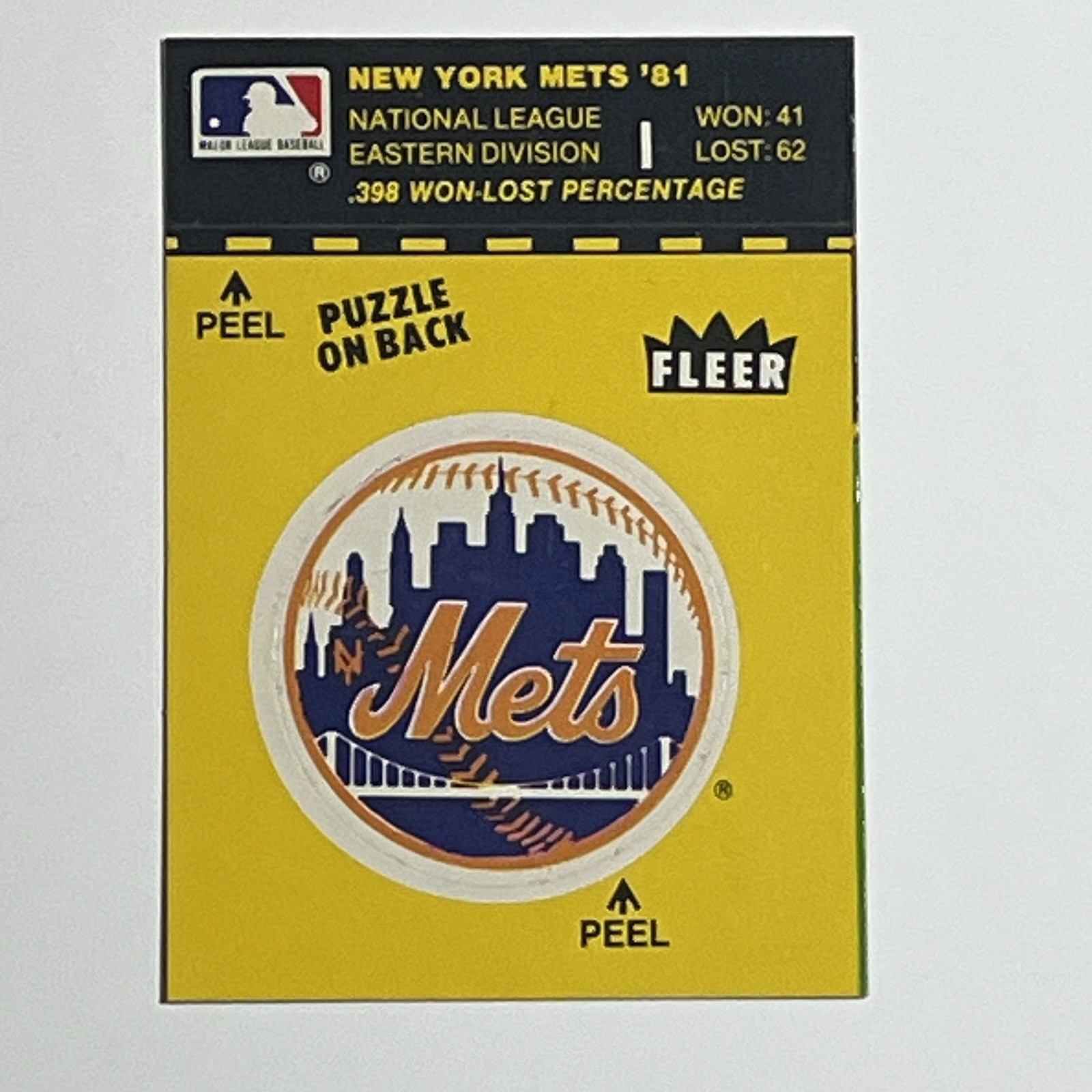 1981 Fleer NEW YORK METS Team Logo Sticker Puzzle Back