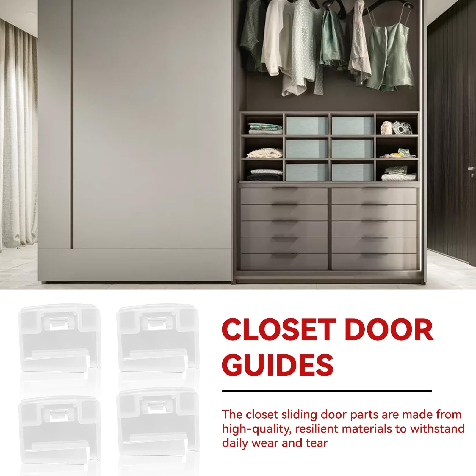 Professional Replacement Closet Door Top Guide Set (4-Pack) for White Clear