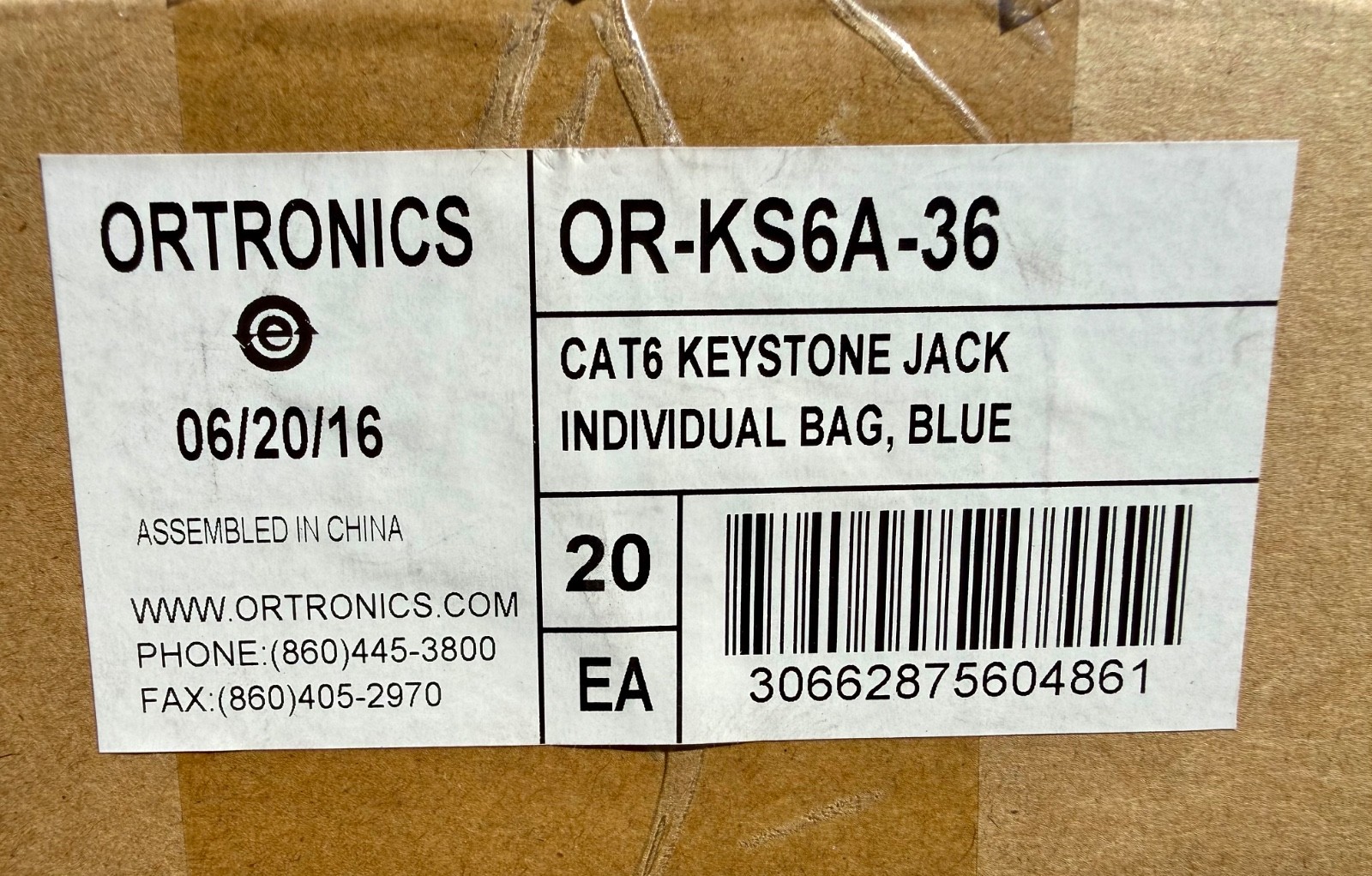 Ortronics OR-KS6A-36 TechChoice 6 Cat6 Keystone Jack, Blue. (Box of 16)