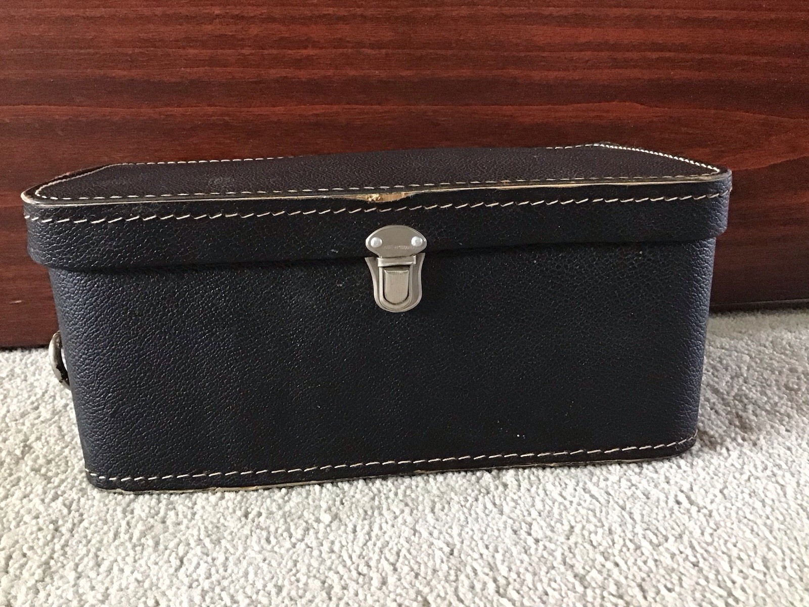 Vintage Black Leather Hardcase Microscope Case with Red Corduroy Felt Interior