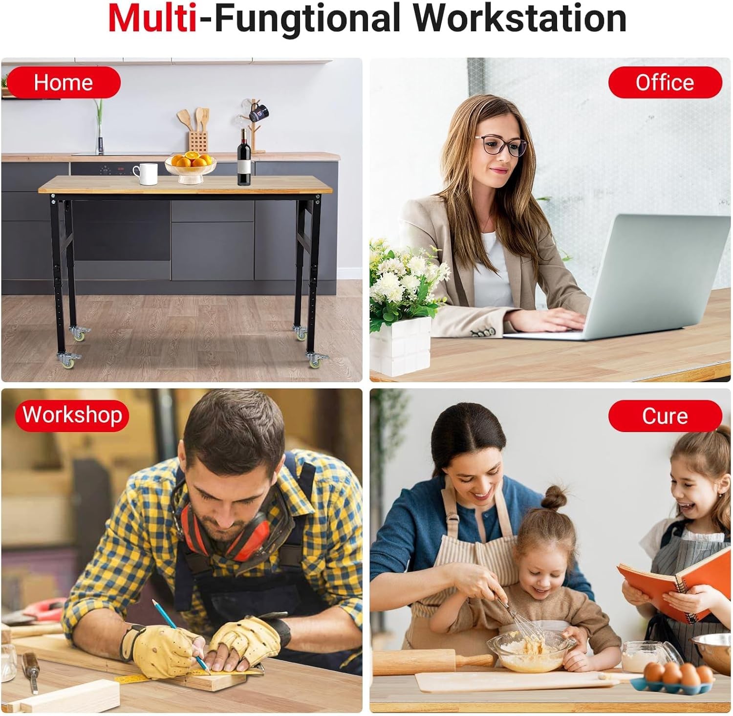 48" Adjustable Workbench with Scale, Pegboard and 6 Hooks, Adjustable Height