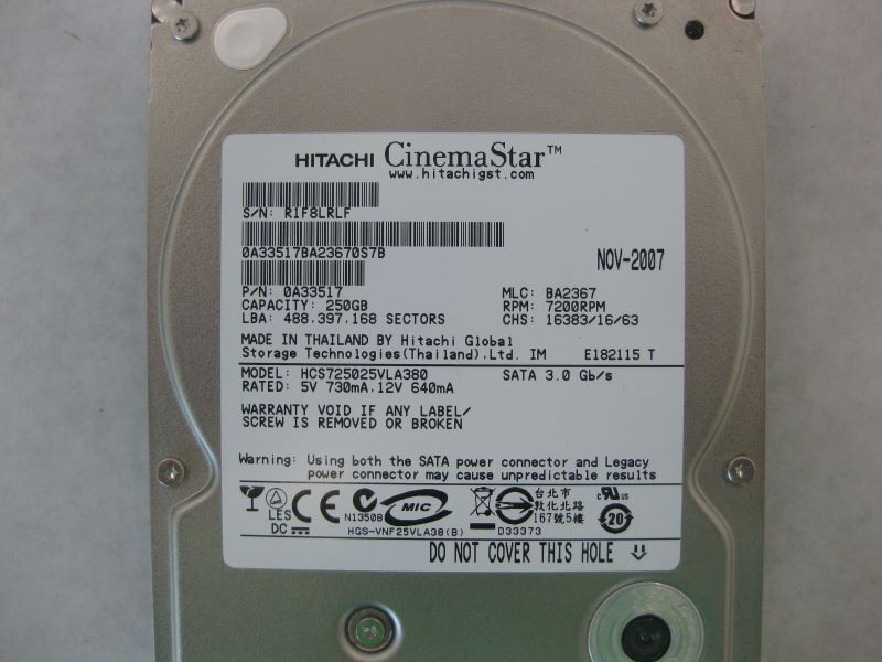 Hitachi HCS725025VLA380 CinemaStar 250gb SATA 7200rpm Hard Drive vt
