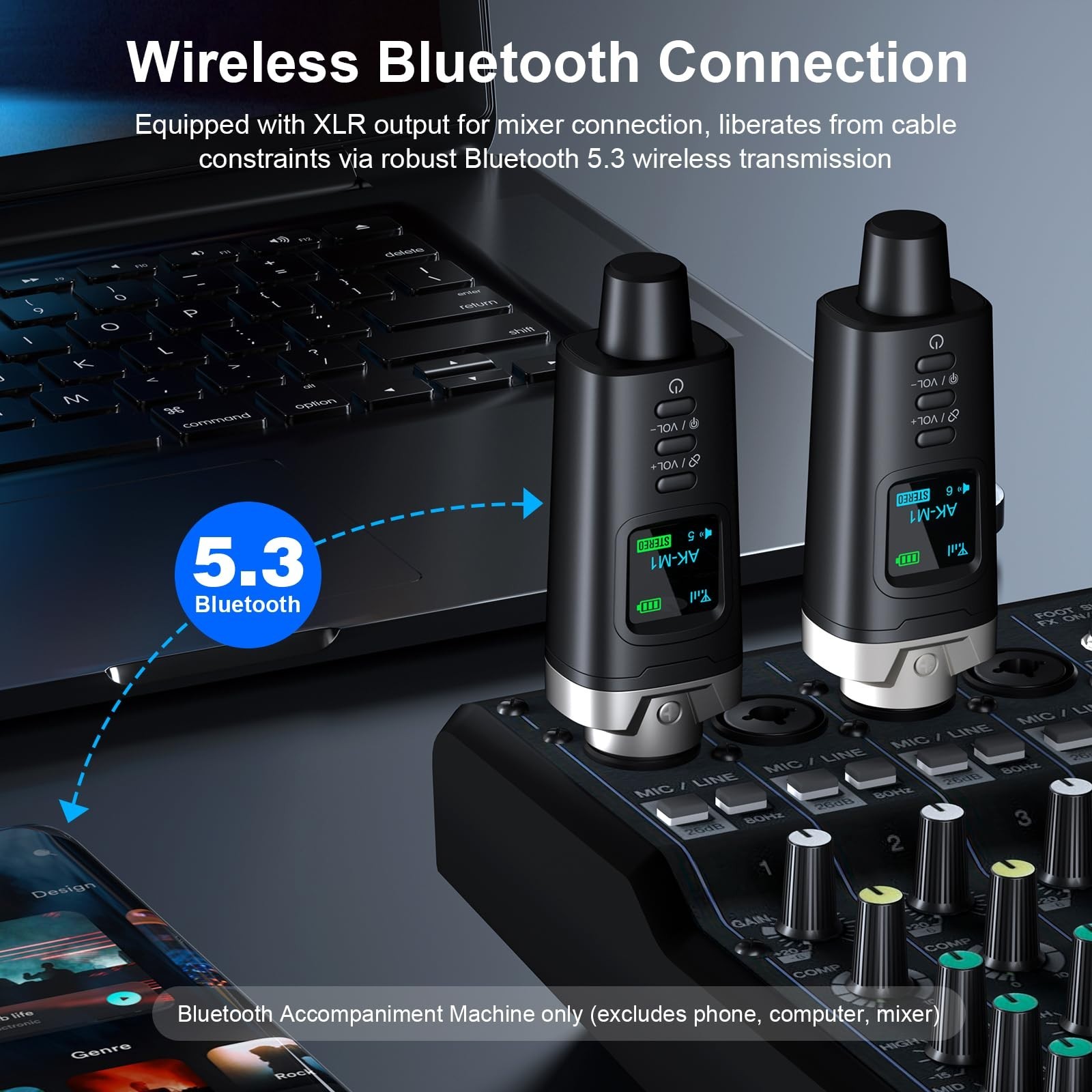 High-Fidelity XLR Bluetooth Receiver - Wireless Audio Adapter, 100ft Range, Ster