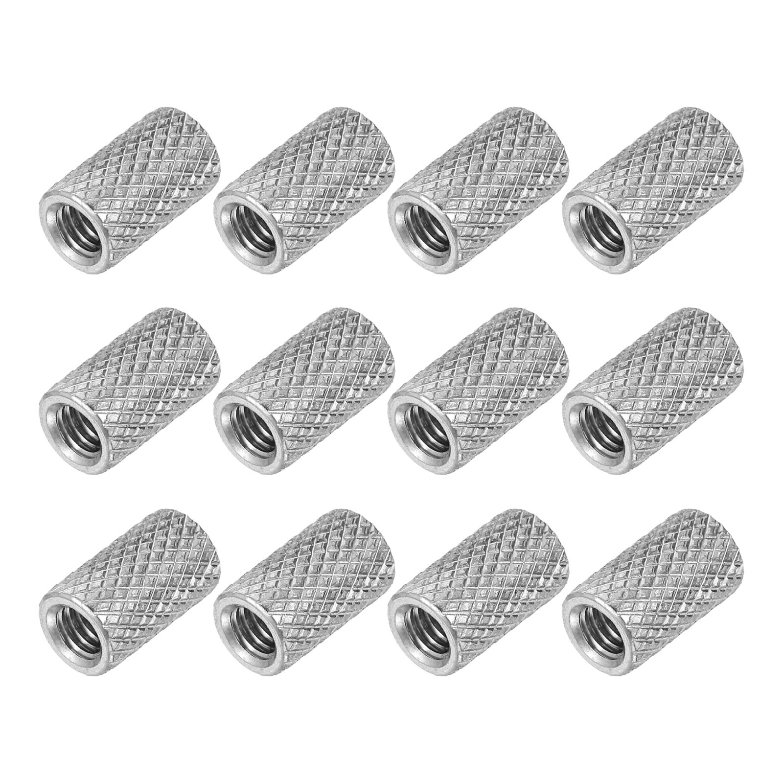 M4 12 Pack 304 Stainless Steel Round Knurled Connector Nuts,0.24"OD x 0.39"H