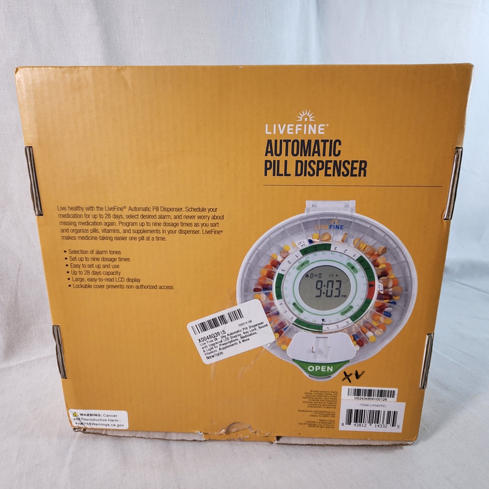 LiveFine 28 Day Automatic Pill Dispenser Lockable Cover Alarm Complete EUC VIDEO