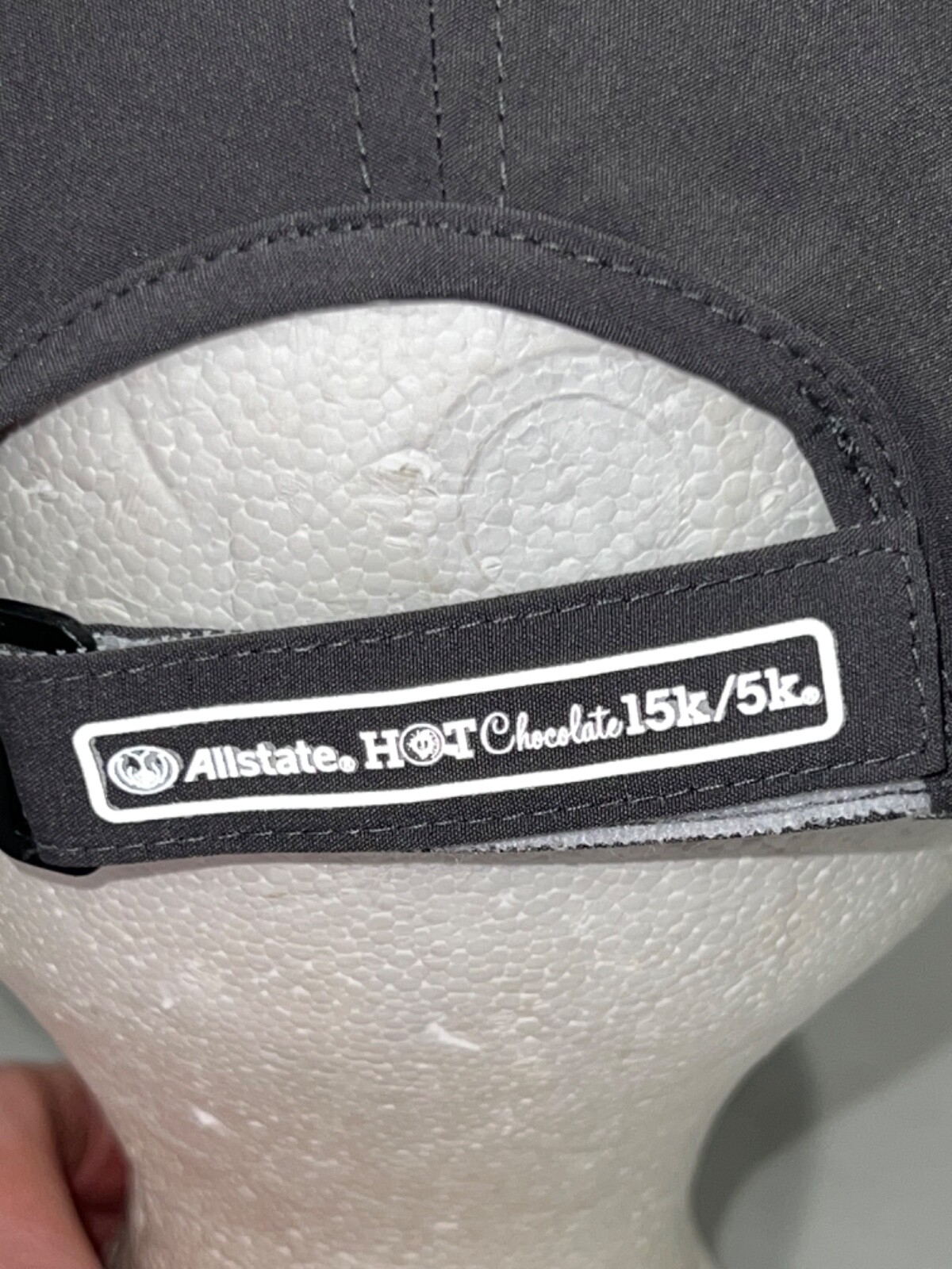 Allstate Hot Chocolate 15K 5K Gray Poly spandex Running Hat Cap Hook Loop EUC