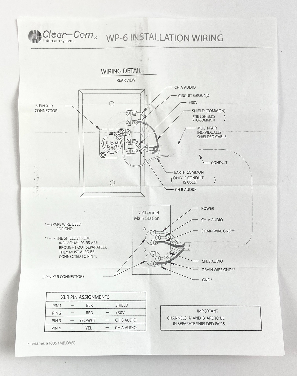 Clear-Com 2-Channel Wall Plate for Analog Partyline Intercom Systems WP-6