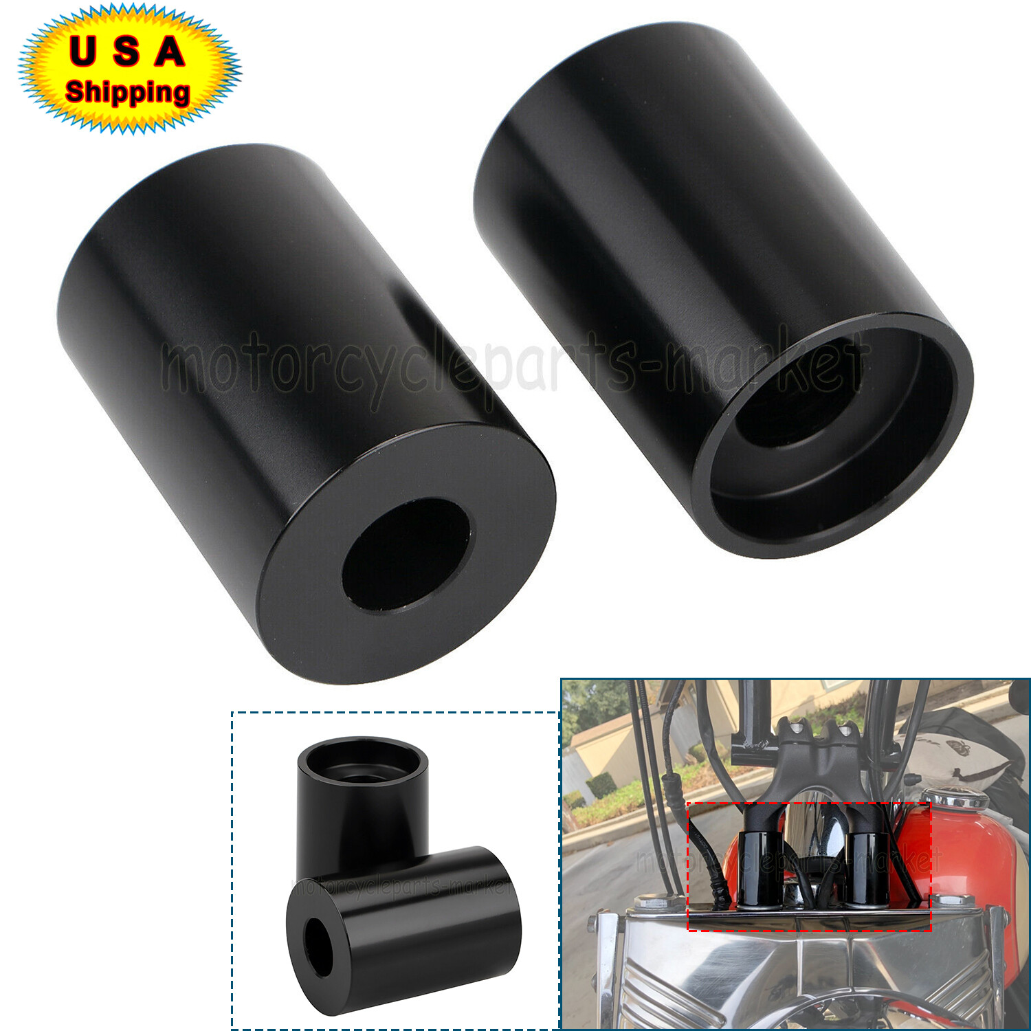 Motorcycle 1.75" Black CNC Riser Extension For Harley Dyna Softail 1" Handlebars