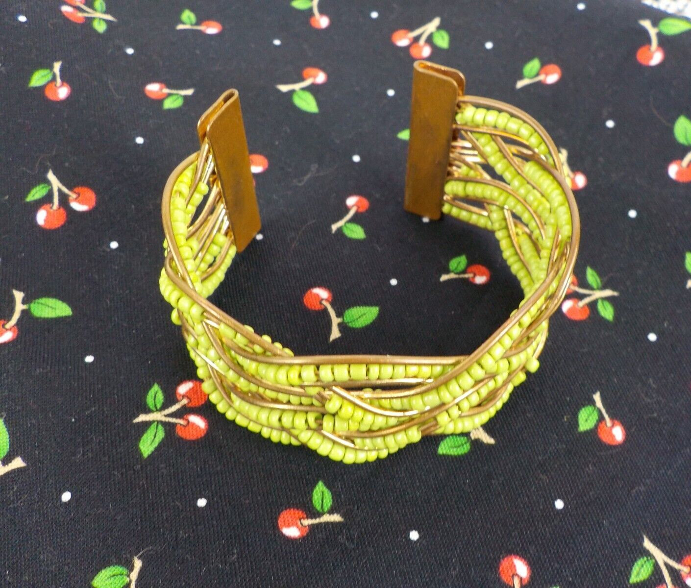 Copper 2" Wide Braded Wire & Bead Bracelet