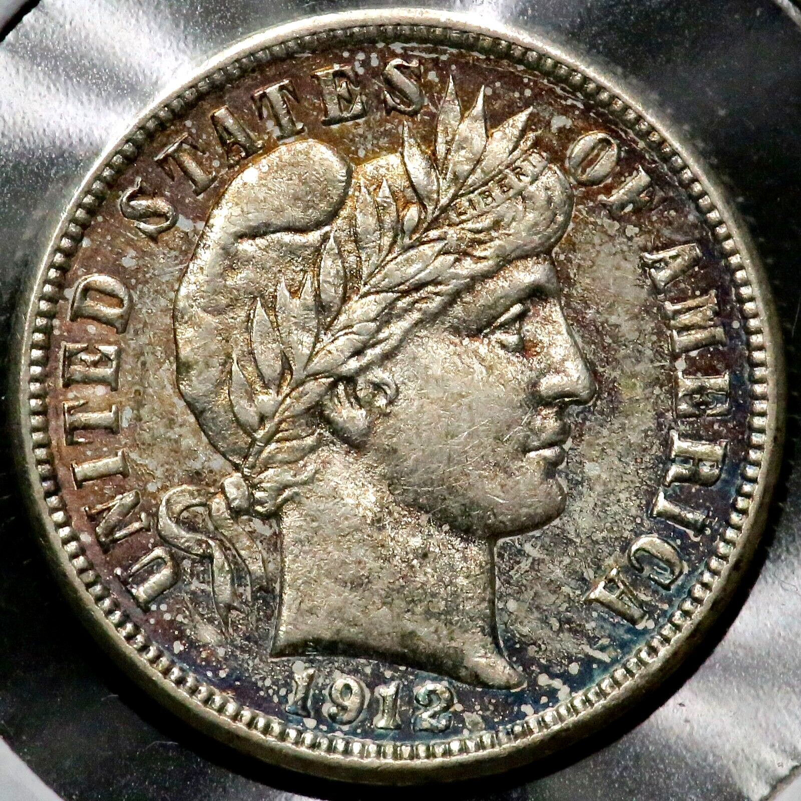 1912-D Barber Head Dime 10 Cents W/ Colorful Toning   RC589