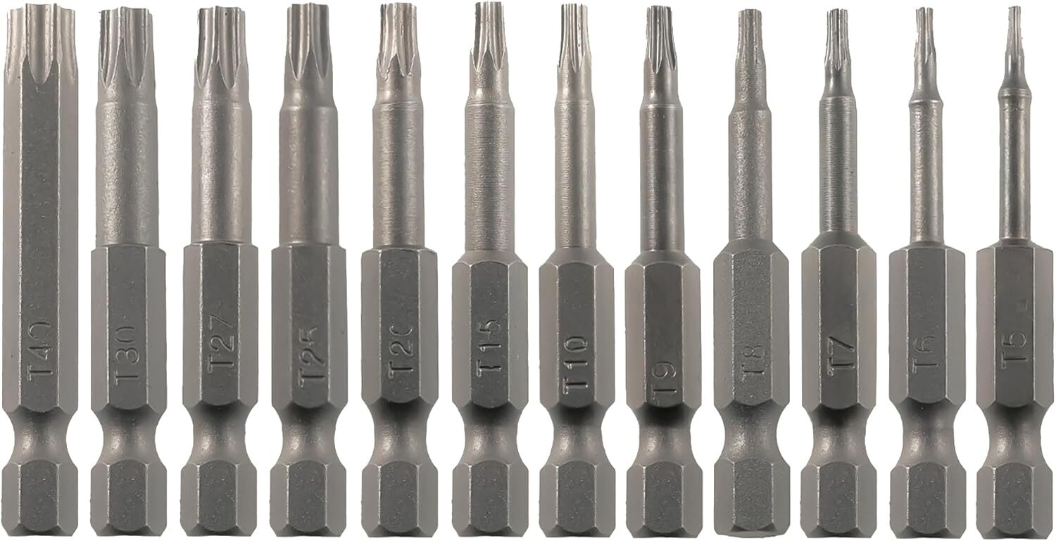 Torx Security Screwdriver Bit Set T5-T40 12PCS 1/4 Inch Hex Shank 2 Inch/50 mm L