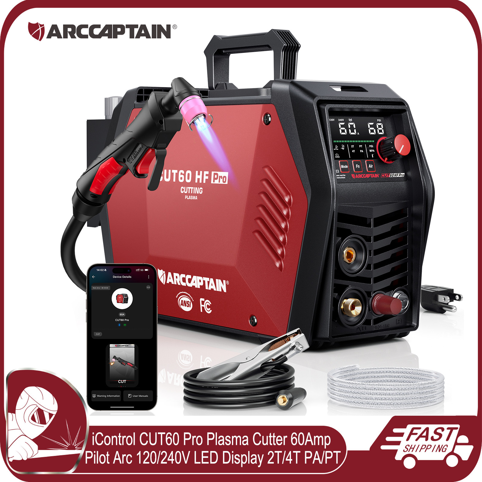 ARCCAPTAIN iControl 60A Plasma Cutter Pilot Arc HF APP Control 120/240V 2T/4T US
