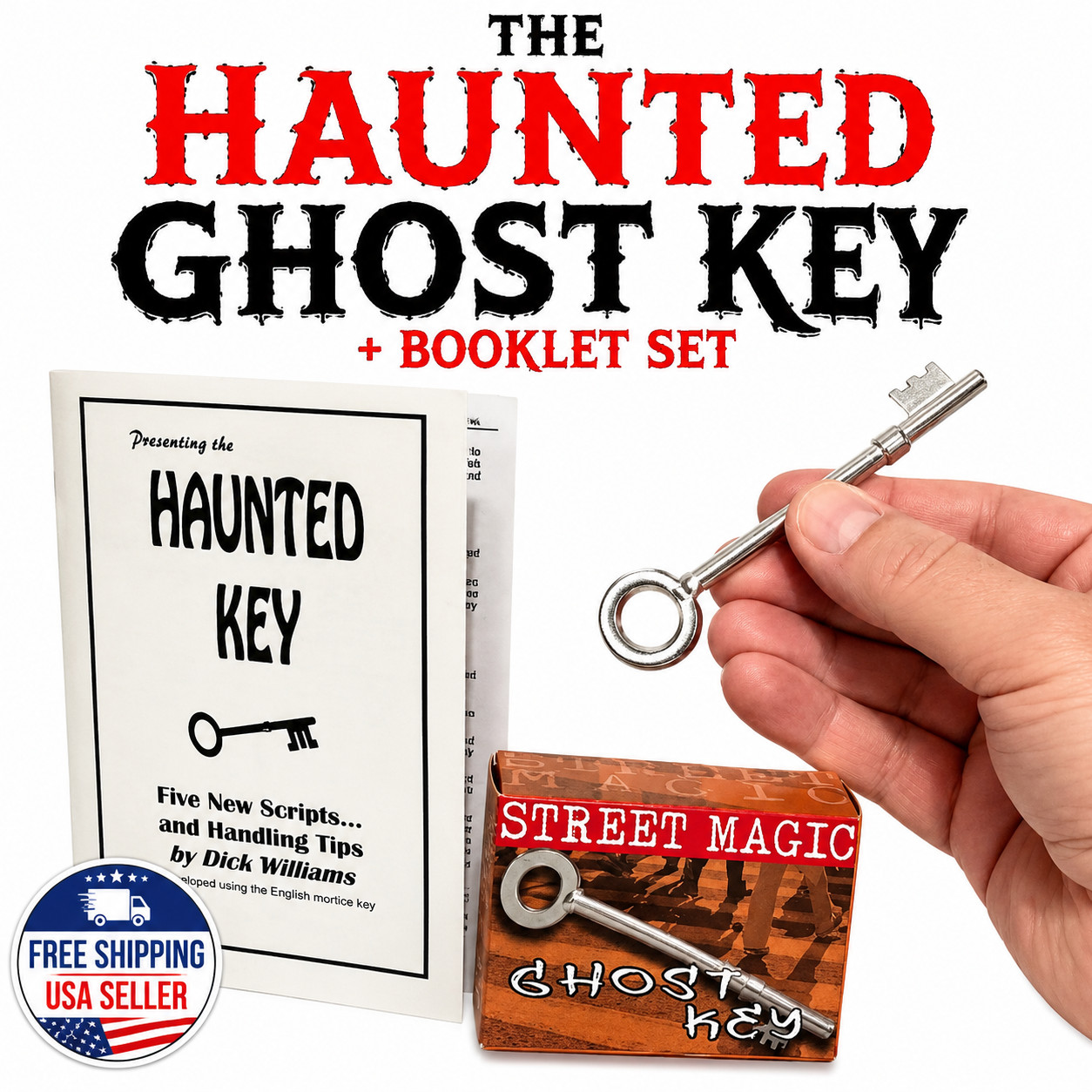 THE GHOST KEY + BOOKLET SET Haunted Hand Skeleton Close Up Spirit Spooky Book