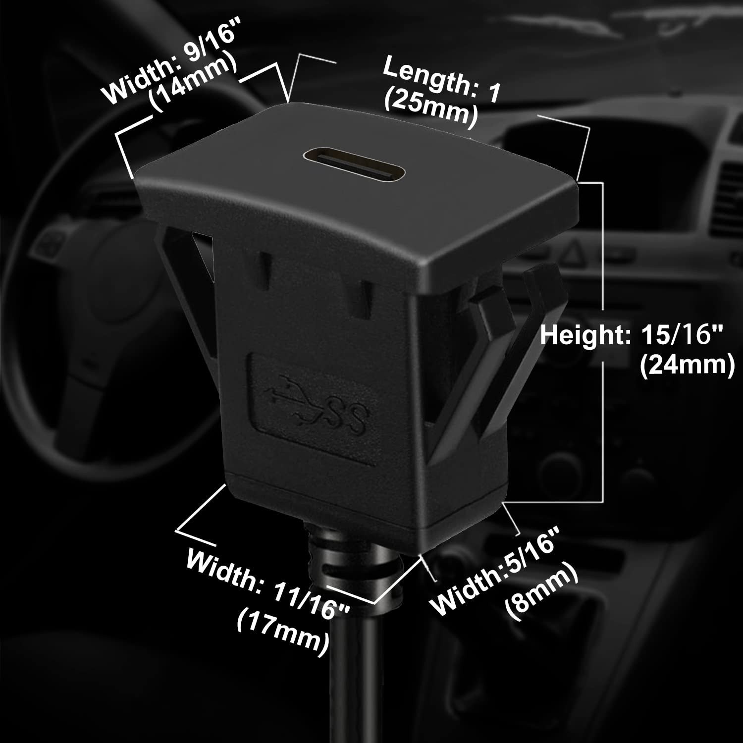 BATIGE Square Type C 3.1 Car Flush Mount Cable USB C 3.1 Panel Mount Male to ...