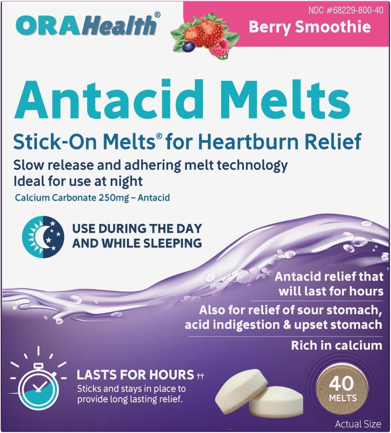 Orahealth Antacid Melts Stick-On Heartburn Acid Reflux Relief Day Night 40 Ct