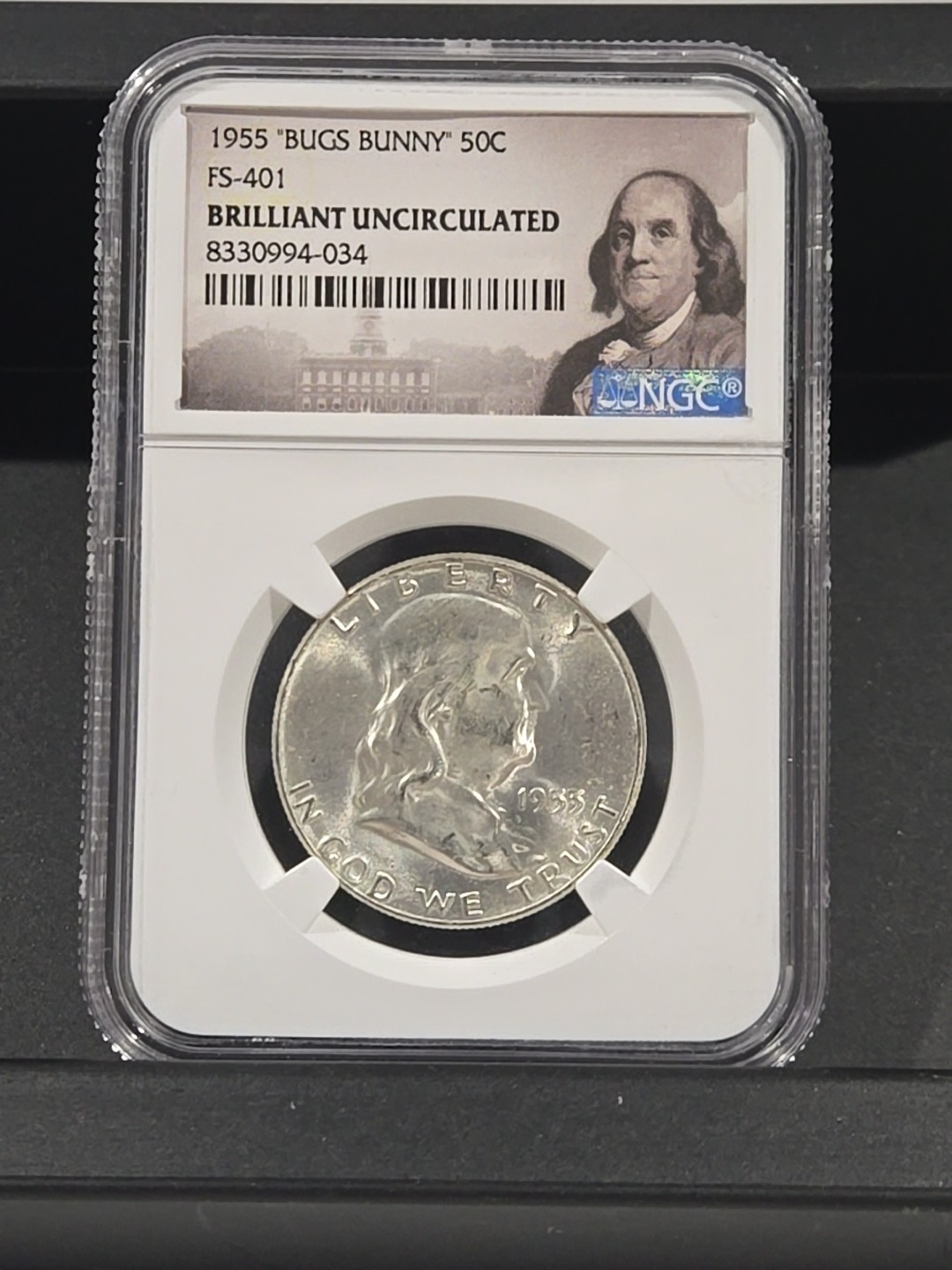 1955 NGC  - "Bugs Bunny" Franklin Half Dollar FS-401 BRILLIANT UNCIRCULATED!
