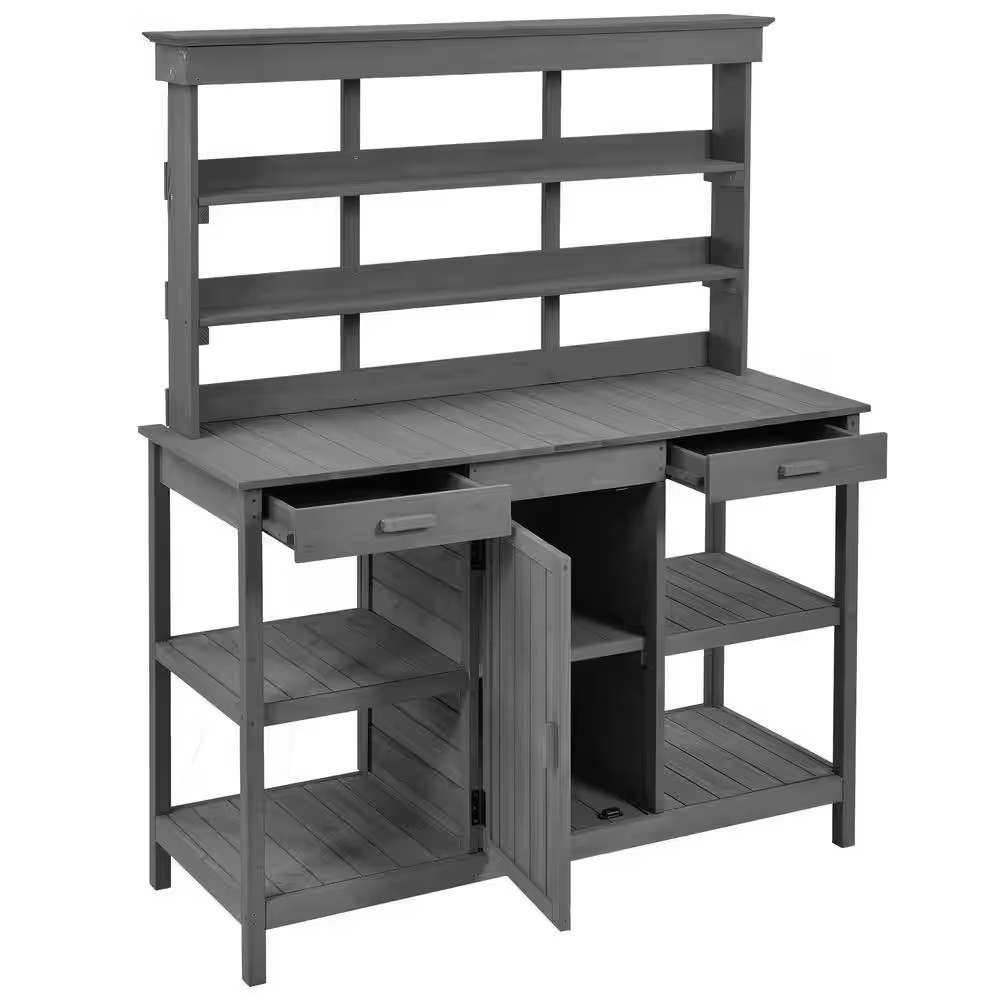 49.2 In. W X 66 In. H Large Wooden Farmhouse Rustic Outdoor Potting Bench Table,
