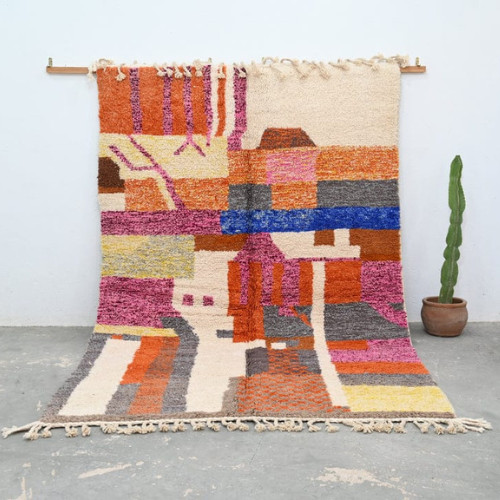 Rug Moroccan wool Beni Ouain hand handmade Berber 100% woven style authentic Rug