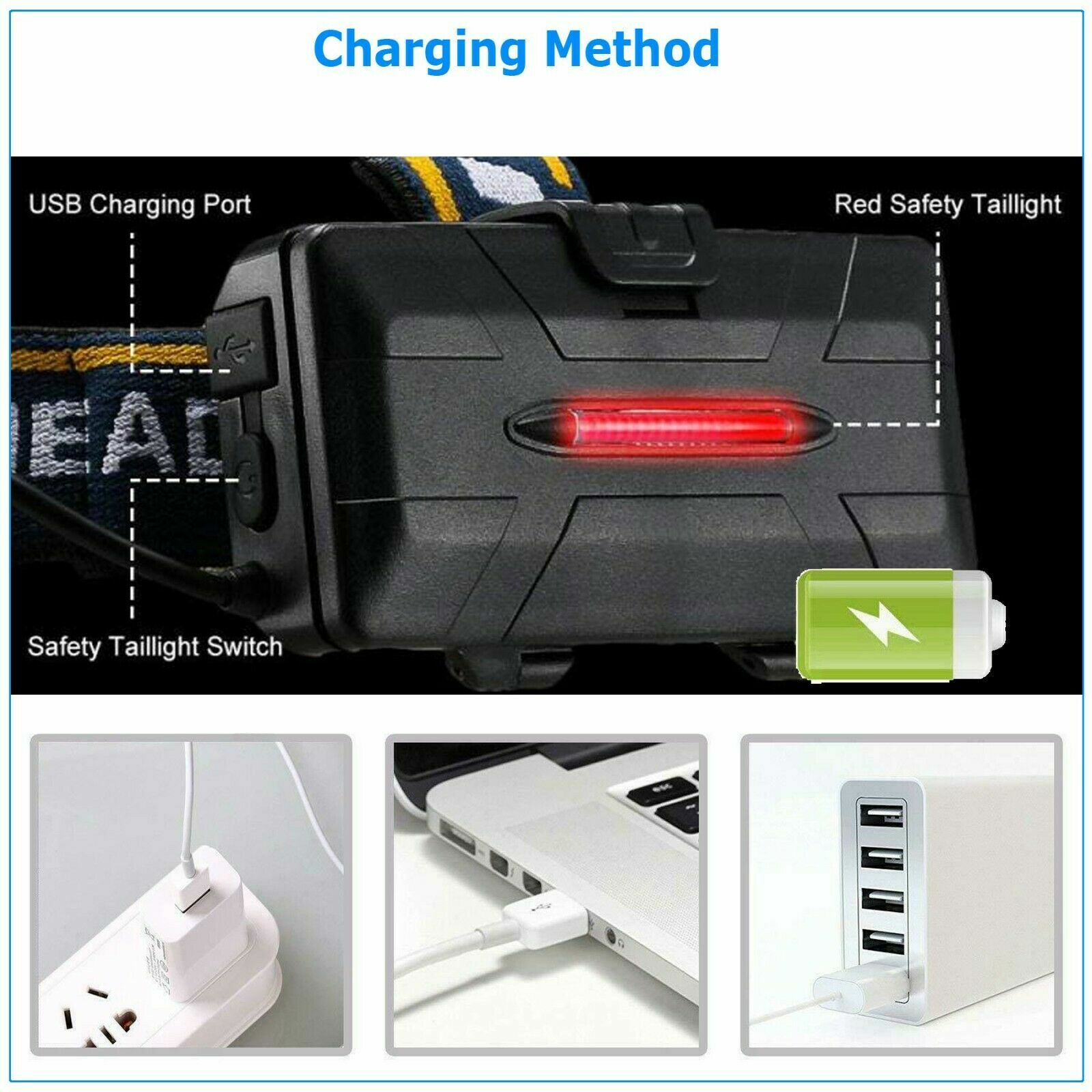 USB Rechargeable LED Headlamp Flashlight Headlight Head Torch Sensor Waterproof