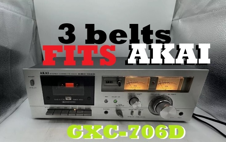 3 PC BELT KIT FITS AKAI CASSETTE PLAYER MODEL NUMBER GXC 706D (3 NEW BELTS)