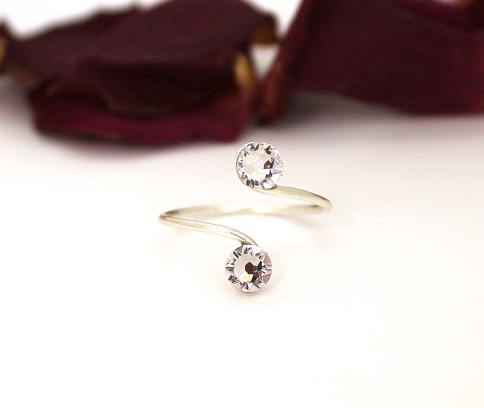 Sterling Silver Adjustable Toe Rings With Clear Premium Crystal Elements