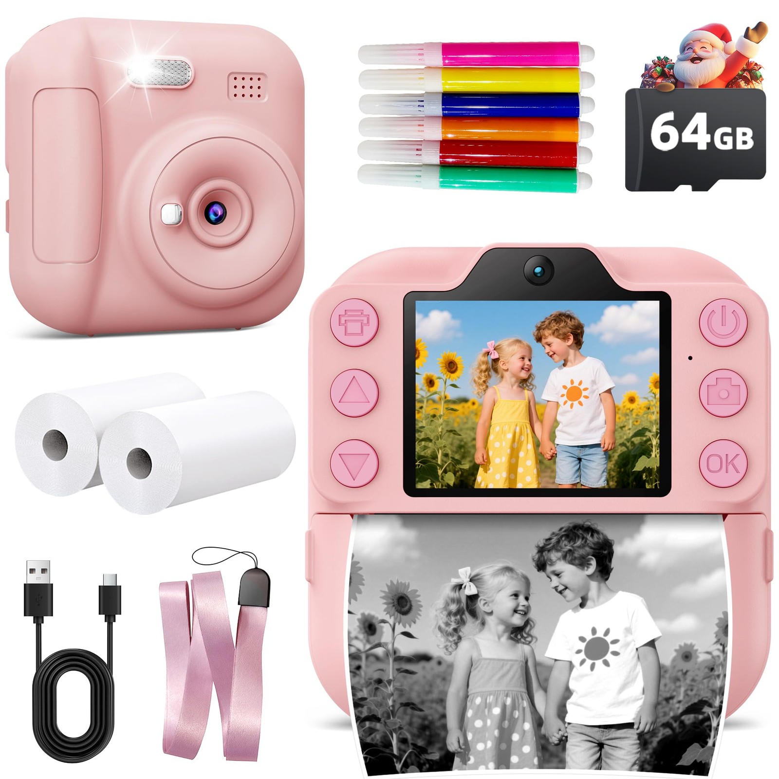 Instant Print , Portable Digital 64GB SD Card, Kid Toy for Ages 3-12 Girl Xma...