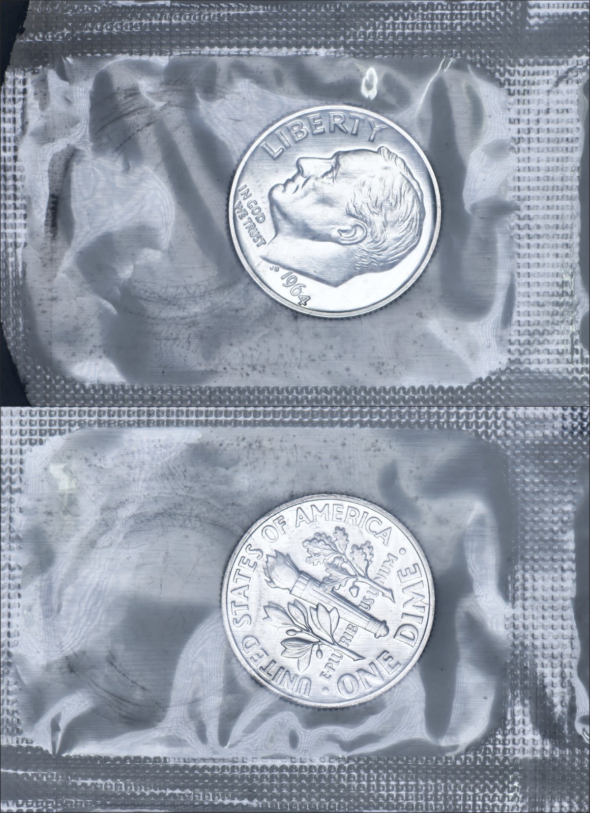 1964 Roosevelt Dime Silver Gem Proof in original mint cello (1 random coin)